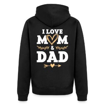 Ich liebe mama und papa - Unisex Premium Bio Zip Hoodie - Schwarz - Hinten - Nico (187cm)