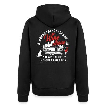 Wein Camper Hund Geschenk - Unisex Premium Bio Zip Hoodie - Schwarz - Hinten - Nico (187cm)