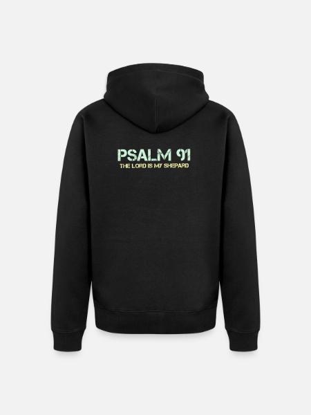 Christelijke Uitspraken De Heer is mijn herders psalm - Uniseks Premium bio ziphoodie - zwart