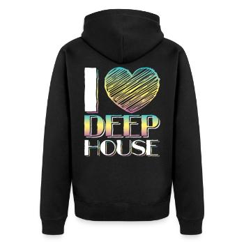 Liebe Deep House Musik - Unisex Premium Bio Zip Hoodie - Schwarz - Hinten - Nico (187cm)
