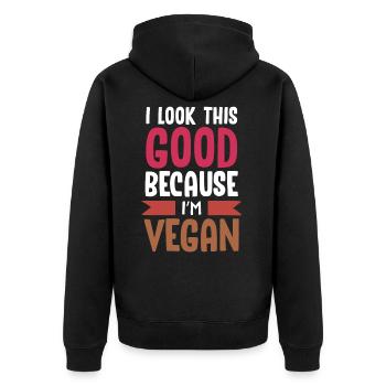 Vegan Veganer - Unisex Premium Bio Zip Hoodie - Schwarz - Hinten - Nico (187cm)