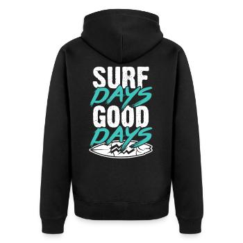 Surfing Surf - Unisex Premium Bio Zip Hoodie - Schwarz - Hinten - Nico (187cm)