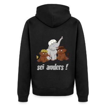 Mammut Elefant Geschwister Spruch be different - Unisex Premium Bio Zip Hoodie - Schwarz - Hinten - Nico (187cm)