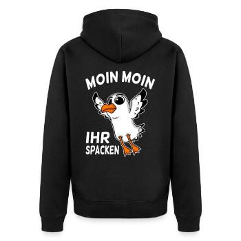 Moin moin - Unisex Premium Bio Zip Hoodie - Schwarz - Hinten - Nico (187cm)
