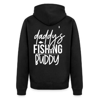 Daddy's Fishing Buddy Niedliche Kinder Hobby - Unisex Premium Bio Zip Hoodie - Schwarz - Hinten - Nico (187cm)