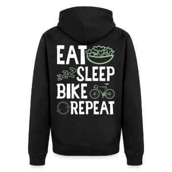 eat sleep bike repeat - Unisex Premium Bio Zip Hoodie - Schwarz - Hinten - Nico (187cm)