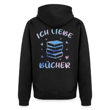 Ich Liebe Bücher | Die Tut Nix Die Will Nur Bücher - Unisex Premium Bio Zip Hoodie - Schwarz - Hinten - Nico (187cm)
