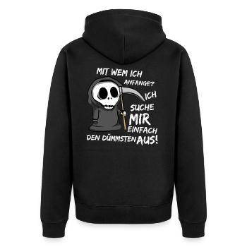 Reaper Dumm Sensenmann Schnitter Sense Tod Spruch - Unisex Premium Bio Zip Hoodie - Schwarz - Hinten - Nico (187cm)