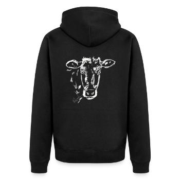 calf - cow - Unisex Premium Organic Zip Hoodie - black - Back - Nico (187cm)