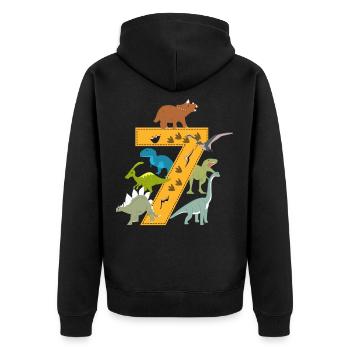 Geburtstag 7 Jahre Dinosaurier Dino 7. Geburtstag - Unisex Premium Bio Zip Hoodie - Schwarz - Hinten - Nico (187cm)