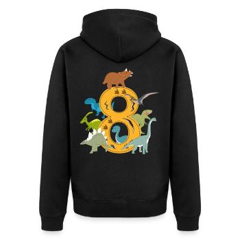 Birthday 8 Year Old Dinosaur Dino 8th Birthday - Unisex Premium Organic Zip Hoodie - black - Back - Nico (187cm)