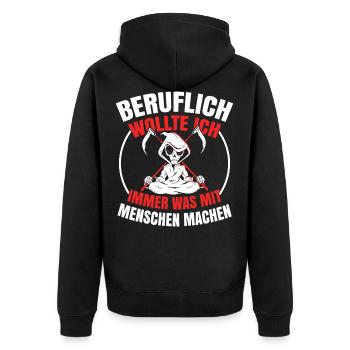 Sensenmann Comedy Tod Schnitter Knochenmann - Unisex Premium Bio Zip Hoodie - Schwarz - Hinten - Nico (187cm)