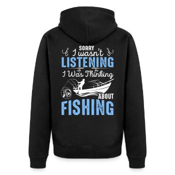 Thinking About Fishing Funny Quote - Unisex Premium Organic Zip Hoodie - black - Back - Nico (187cm)