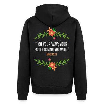 Bible verse Mark 10 52 - Unisex Premium Organic Zip Hoodie - black - Back - Nico (187cm)