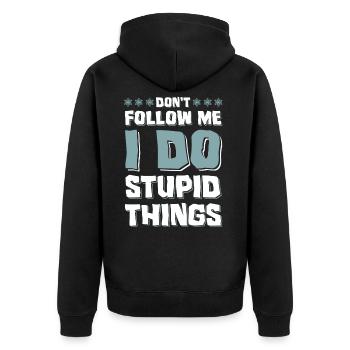 dont follow me ski - Unisex Premium Bio Zip Hoodie - Schwarz - Hinten - Nico (187cm)