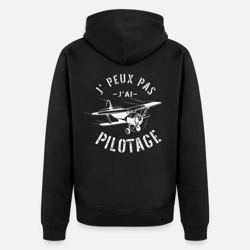 Je peux pas j'ai pilotage pilote d'avion vintage - Veste à capuche bio Premium Unisexe - noir