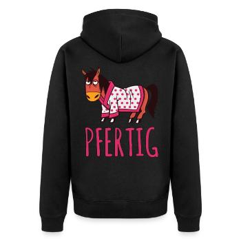Pfertig Reiten gehen Reitverein Pferd - Unisex Premium Bio Zip Hoodie - Schwarz - Hinten - Nico (187cm)