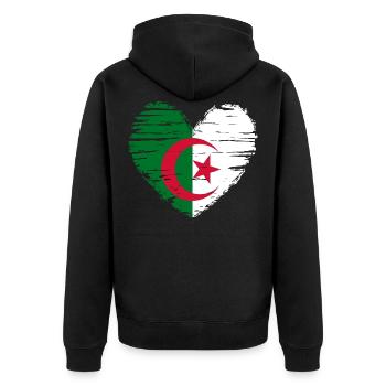 Algerien Herz Flagge Fahne Wappen - Unisex Premium Bio Zip Hoodie - Schwarz - Hinten - Nico (187cm)