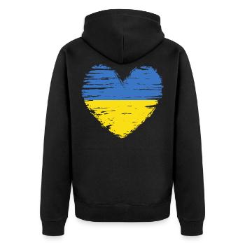 Ukraine Heart Flag Flag Coat of Arms - Unisex Premium Organic Zip Hoodie - black - Back - Nico (187cm)