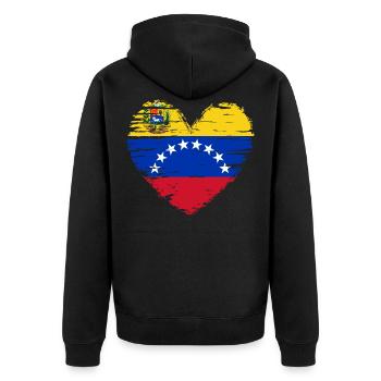 Venezuela Herz Flagge Fahne Wappen - Unisex Premium Bio Zip Hoodie - Schwarz - Hinten - Nico (187cm)