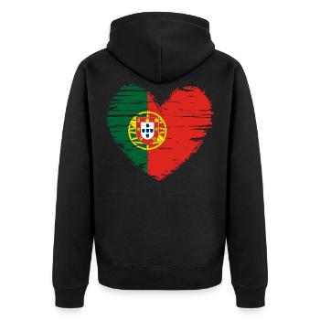 Portugal Herz Flagge Fahne Wappen - Unisex Premium Bio Zip Hoodie - Schwarz - Hinten - Nico (187cm)