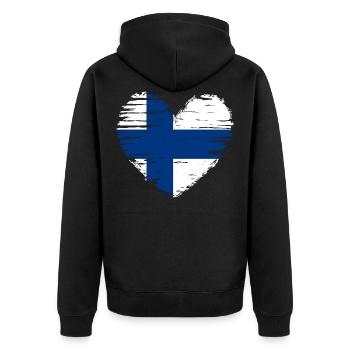 Finnland Herz Flagge Fahne Wappen - Unisex Premium Bio Zip Hoodie - Schwarz - Hinten - Nico (187cm)