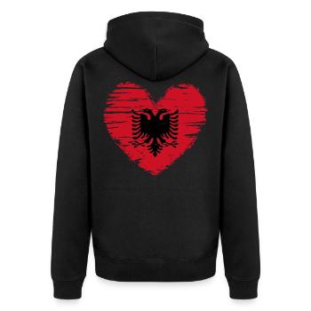 Albanien Herz Flagge Fahne Wappen - Unisex Premium Bio Zip Hoodie - Schwarz - Hinten - Nico (187cm)