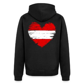 Österreich Herz Flagge Fahne Wappen - Unisex Premium Bio Zip Hoodie - Schwarz - Hinten - Nico (187cm)