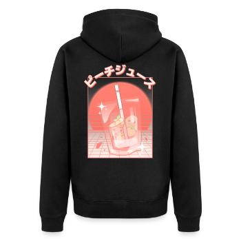 Retro japanischer Pfirsichsaft - Vaporwave Ästhetik - Unisex Premium Bio Zip Hoodie - Schwarz - Hinten - Nico (187cm)