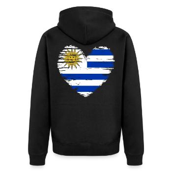 Uruguay Herz Flagge Fahne Wappen - Unisex Premium Bio Zip Hoodie - Schwarz - Hinten - Nico (187cm)
