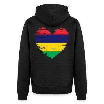 Mauritius Herz Flagge Fahne Wappen - Unisex Premium Bio Zip Hoodie - Schwarz - Hinten - Nico (187cm)