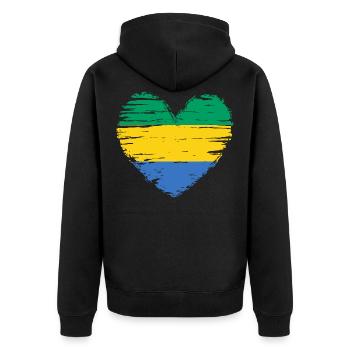 Gabun Herz Flagge Fahne Wappen - Unisex Premium Bio Zip Hoodie - Schwarz - Hinten - Nico (187cm)