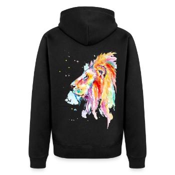 Bunter Aquarell Löwe - Unisex Premium Bio Zip Hoodie - Schwarz - Hinten - Nico (187cm)