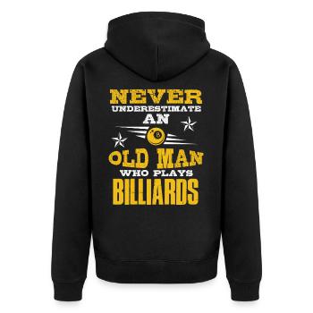 alter mann billard - Unisex Premium Bio Zip Hoodie - Schwarz - Hinten - Nico (187cm)