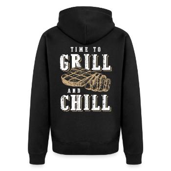 grill and chill - Unisex Premium Bio Zip Hoodie - Schwarz - Hinten - Nico (187cm)