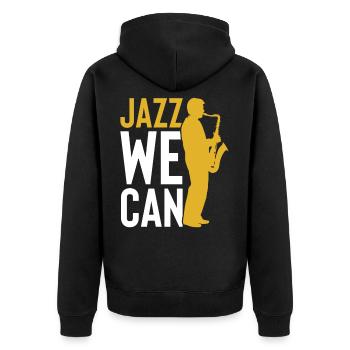 jazz we can - Unisex Premium Bio Zip Hoodie - Schwarz - Hinten - Nico (187cm)