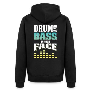 drum and bass spruch - Veste à capuche bio Premium Unisexe - noir - Dos - Nico (187cm)