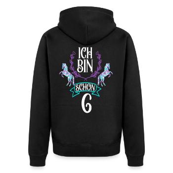 6. Geburtstag Pferdeliebhaberin Geschenk Mädchen - Unisex Premium Bio Zip Hoodie - Schwarz - Hinten - Nico (187cm)