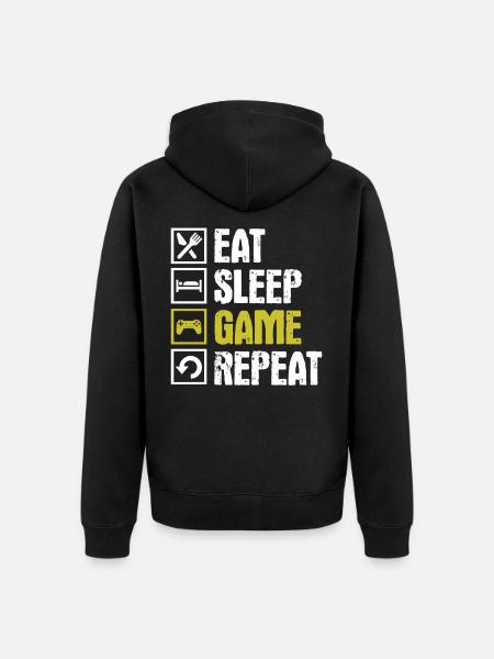 eat sleep game repeat - Unisex Premium Organic Zip Hoodie - black