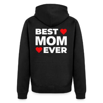 Best MOM Ever! Beste Muttertags Geschenk - Unisex Premium Bio Zip Hoodie - Schwarz - Hinten - Nico (187cm)