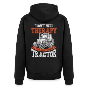 therapy farmer tractor - Unisex Premium Organic Zip Hoodie - black - Back - Nico (187cm)