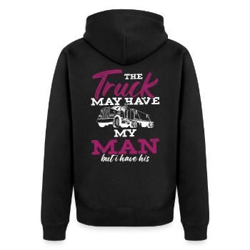 Truck trucker mann - Unisex Premium Bio Zip Hoodie - Schwarz - Hinten - Nico (187cm)