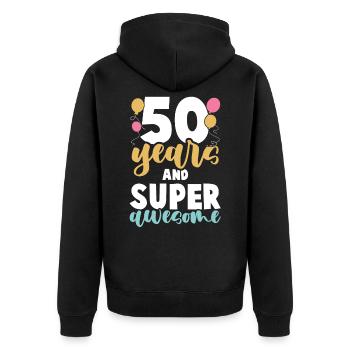 50 ans d’anniversaire - Veste à capuche bio Premium Unisexe - noir - Dos - Nico (187cm)