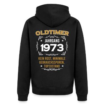 1973 Geboren Oldtimer Jung Geblieben Geburtstag - Unisex Premium Bio Zip Hoodie - Schwarz - Hinten - Nico (187cm)