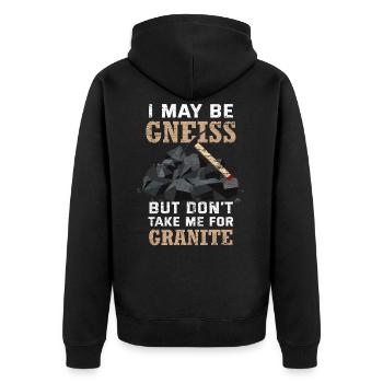Geologie Granit Gneis Felsen Spruch - Unisex Premium Bio Zip Hoodie - Schwarz - Hinten - Nico (187cm)
