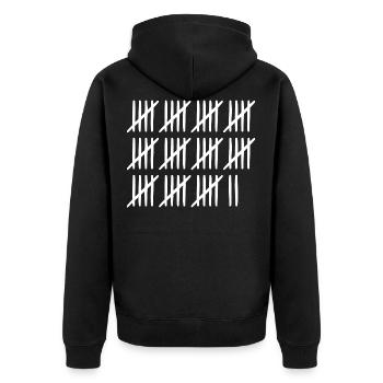 57. Geburtstag Strichliste 57 Jahre alt - Unisex Premium Bio Zip Hoodie - Schwarz - Hinten - Nico (187cm)