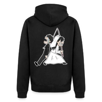 Heirat Meme Lustig - Unisex Premium Bio Zip Hoodie - Schwarz - Hinten - Nico (187cm)