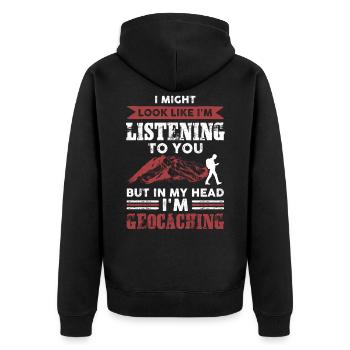 geocaching lustiger spruch - Unisex Premium Bio Zip Hoodie - Schwarz - Hinten - Nico (187cm)