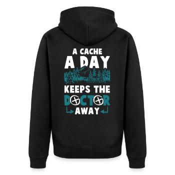 geocaching doktor - Unisex Premium Organic Zip Hoodie - black - Back - Nico (187cm)