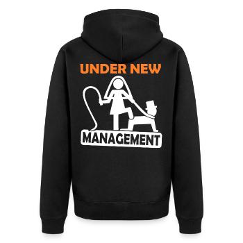 JGA - Under new management - Bachelors - Unisex Premium Organic Zip Hoodie - black - Back - Nico (187cm)